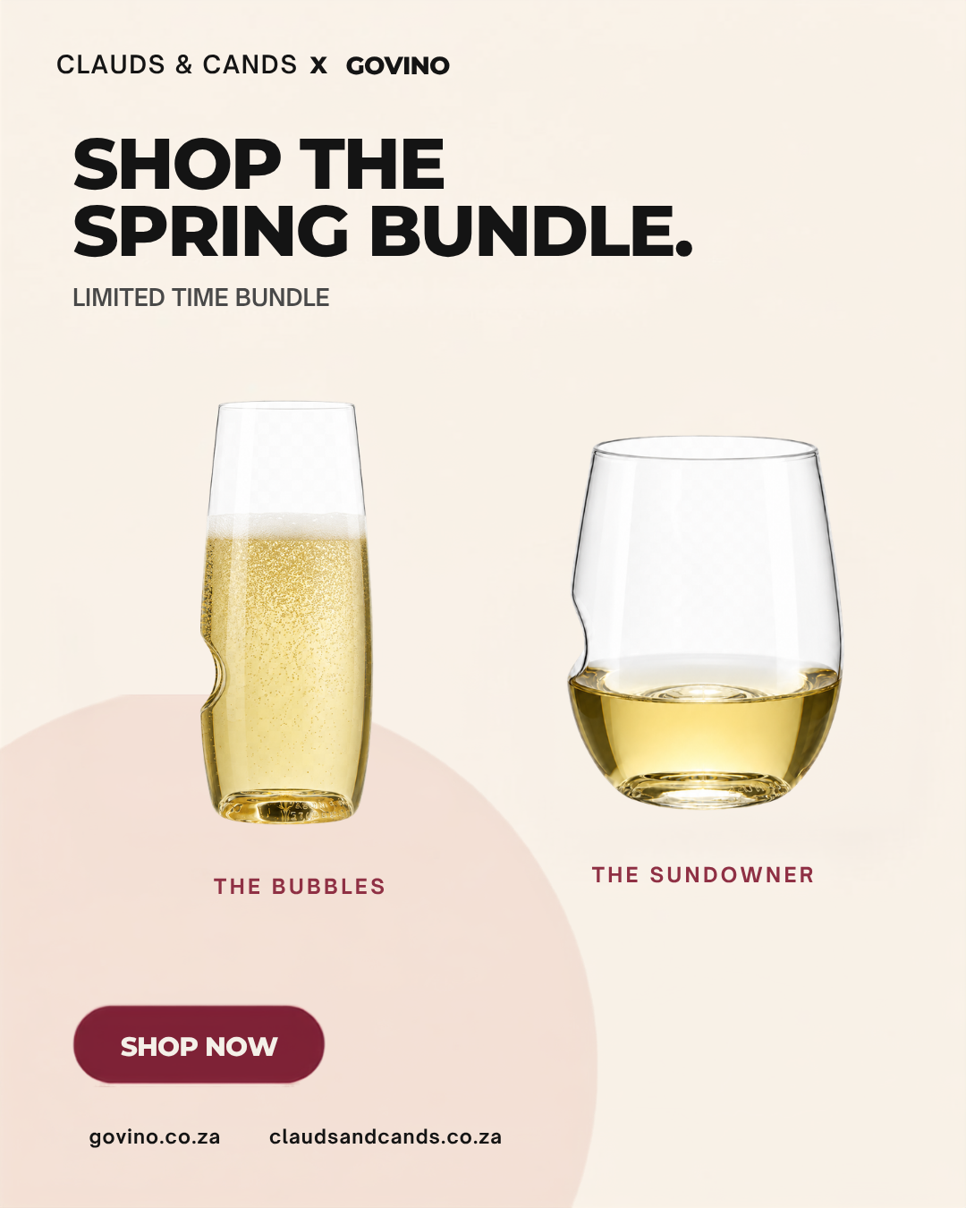 Shop the Spring Bundle — The Bubbles and The Sundowner, a limited time Clauds & Cands x Govino collaboration