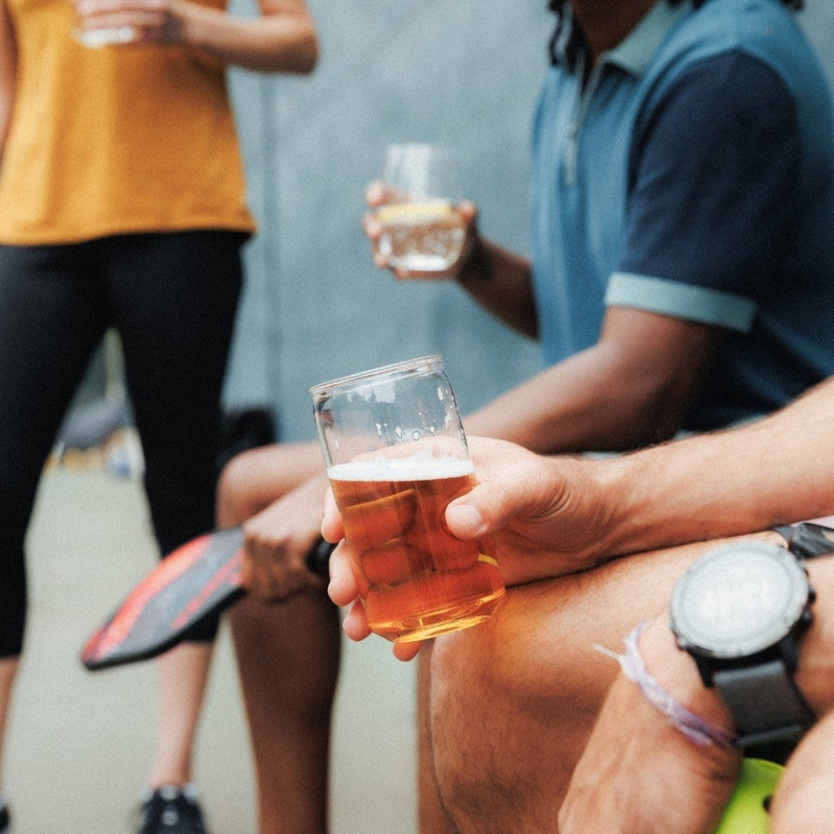 Govino Shatterproof Can beer glass at the padel court with friends